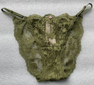 VICTORIA'S SECRET DREAM ANGELS STRING OLIVE GREEN LACE BIKINI PANTY MEDIUM M NEW - Picture 1 of 7