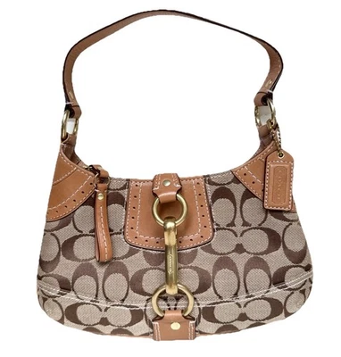 Bolso de Hombro Coach Hampton Signature C Pequeño Hobo Hebilla Caqui Camel Y2K # 10534 Foto 1 de 4