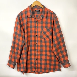 DOKKIA Men's Flannel Shirt XL Orange Gray Tartan Plaid Checkered Long Sleeve - Picture 1 of 12