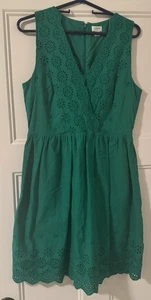 J CREW Factory cotton sleeveless A-line knee length eyelet dress green Size 4 - Picture 1 of 4