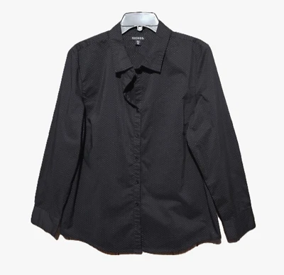 George XL 16 18 Blouse Top Black Polka Dot Button Front Long Sleeve Stretch - Image 1 of 4