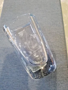Strombergshyttan Transparent Blue Etched Glass Bevelled Rim Vase. Signed No.B852 - Picture 1 of 12