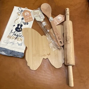 Dolly Parton DG Butterfly Bamboo Cutting Board SPATULA TOWEL ROLLING PIN - Picture 1 of 10