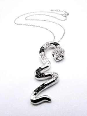 EXOTIC Shimmer 18kt White Gold Plated Black Crystals SNAKE SERPENT 16" Necklace - Image 1 of 4