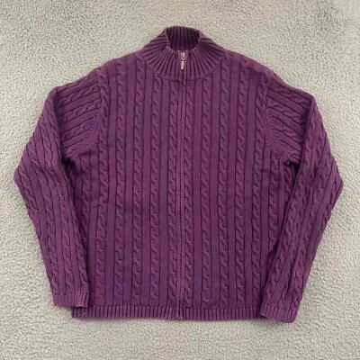 LL Bean Suéter Mujer Grande Púrpura Tejido con Cable Cárdigan Cremallera Cuello Simulado Preppy Foto 1 de 4