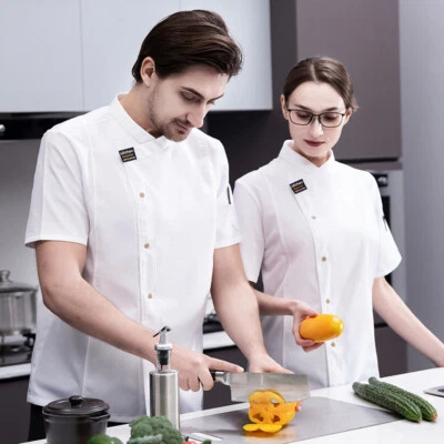 Unisex Chef Jacket Coat Uniform Kitchen Short Sleeve Cooking Restaurant Top - Image 1 of 4
