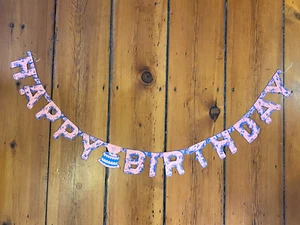 VTG Deadstock NOS 50's Gem Party Favor Co. Happy Birthday Faux Bois Wood Banner - Picture 1 of 8