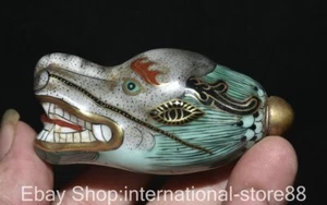 3.2" Old Chinese Enamel Color Porcelain Gilt Dragon Beast Head Snuff Bottle - Picture 1 of 9