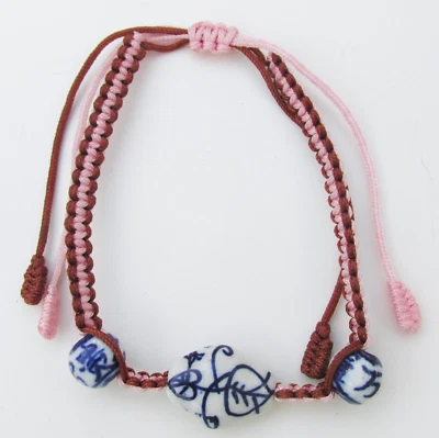 Pulsera Nudo Deslizable Seda Macramé Ajustable Cuentas Porcelana China Azul y Blanco Foto 1 de 3