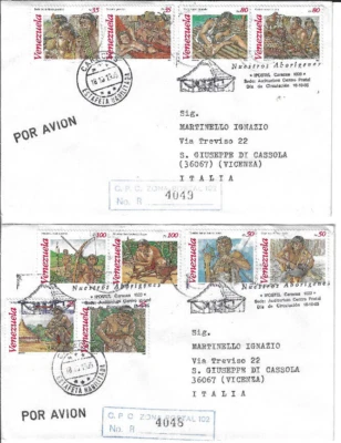 Venezuela: 1995; Scott 1527 in 2 FDC registered to Italy, aboriginal, EBVC094 - Image 1 of 2