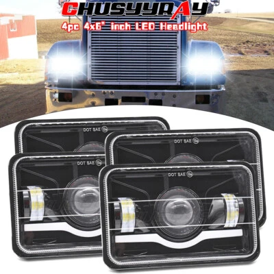 4x 4x6" LED Headlights DRL Fit For Freightliner FLD120 1988-2010 FLD112 Classic - Image 1 of 4