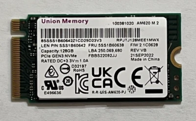 Union Memory 128GB SSD M.2 2242 NVMe PCIe GEN3 AM620 RPJTJ128MEE1MWX SSS1B60642