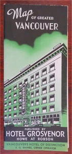 Greater Vancouver city plan c1930's Hotel Grosvenor tourist pamphlet map - Picture 1 of 6