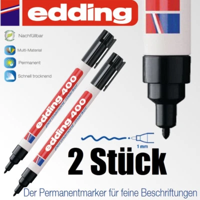 Edding 400 schwarz Permanent marker Stift wasserfest 2 Stück - Bild 1 von 2
