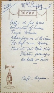 Perrier Water Advertising 1940s Handwritten French Menu - Picture 1 of 1