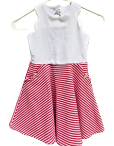 Janie and Jack Girl's Gorgeous Dress Cotton Candy Stripe White Red Pocket Size 5 - Picture 1 of 11