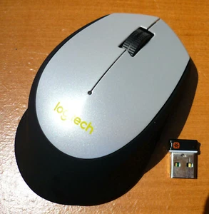 Logitech M330 Silent Plus Wireless Mouse Black Light Silver w/ Unifying Receiver - Picture 1 of 5
