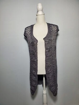 Cárdigan Chico's Gris Plateado Suelto Tejido Plumero Frente Abierto Peso Pesado Talla 3. Foto 1 de 4