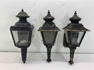 QTY 3 Black Painted Brass Vintage Carriage Lamps Lights Sconce Electric Gothic  - Picture 1 of 22