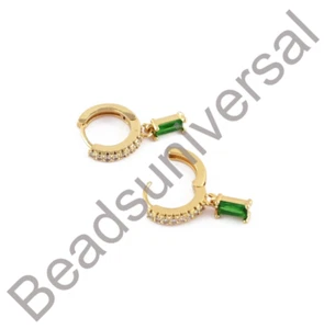Baguette 3X6mm Smaragd Quartz Hoops Kubischer Zirkon Gold Minimalist Ohrringe - Bild 1 von 6