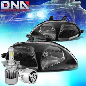 BLACK HOUSING HEADLIGHT+CLEAR CORNER+WHITE LED H4 HID W/FAN FIT 96-98 CIVIC - Picture 1 of 10