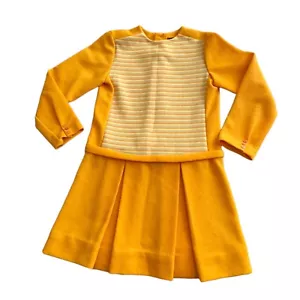 Vintage Tumbl Togs Brisbane Size 7 Yellow Stripe L/sleeve Pleated 70s Dress - Picture 1 of 11