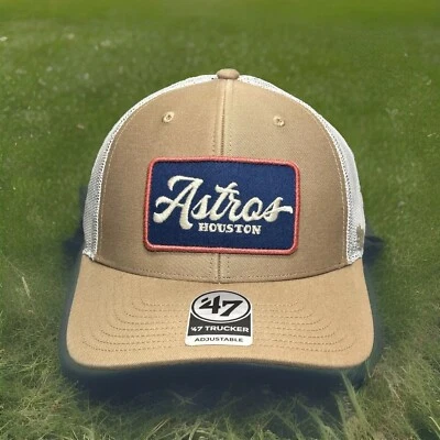Houston Astros Hat Mesh Khaki "Glory Daze" Trucker 47 Brand Snapback H75 - Image 1 of 4