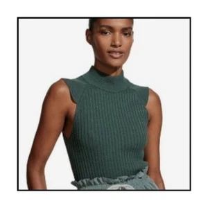 Varley Fowler Fitted Knit Tank Top Ribbed Mock Neck Cut Out Green Women M Luxury - Picture 1 of 9