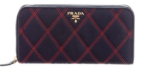 Prada Tessuto Impuntu nylon zip-around wallet gold-tone Hardware Red Stitching - Picture 1 of 11