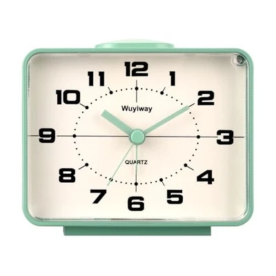 Battery Operated Retro Analog Alarm Clock,4" Vintage Decor for Bedroom, Green - Image 1 of 4