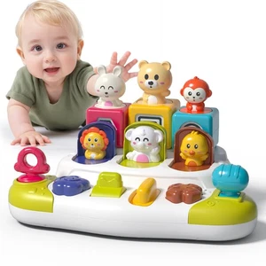 Baby Pop Up Animal Toys with Buttons & Colors, Montessori Cause and Effect To... - Picture 1 of 6