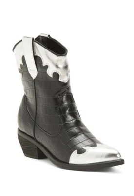 NUEVO EN CAJA MIA Western Negro Plata CrocPujado Punta Vaquera Botines 7.5 M Foto 1 de 4