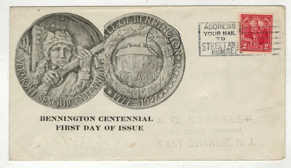 1927 FIRST DAY ISSUE 643-3 BENNINGTON VERMONT CENTENNIAL ROESSLER 8/3 D.C. FDC - Image 1 of 1