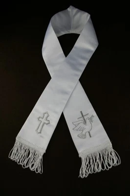 Faja Estola Satén Blanco para Bautizo Bautizo Ángel Bordado en Dorado Español Foto 1 de 3