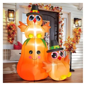 Adorable 5FT Inflatable Turkey & Pumpkin with LED Lights for Thanksgiving Yard - Picture 1 of 8