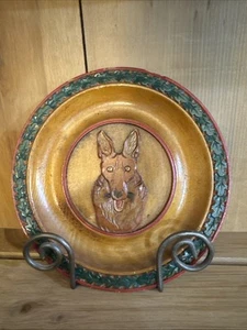 Vintage Wooden Hand painted German Folk Art Plaques, Wood Wall, Dog Plate - Picture 1 of 8
