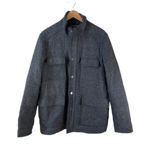 DKNY Men's Wool Blend Herringbone Full Zip Coat Jacket Black Size Small - Picture 1 of 9