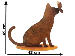 Dekofigur Katze mit Schmetterling auf Standplatte im Rost Design, Rostfigur - Bild 1 von 1