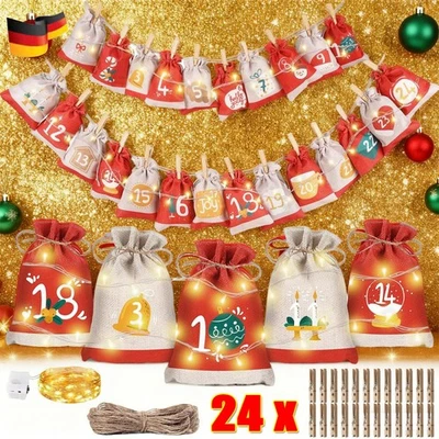 24 Adventskalender zum Weihnachten Xmas Geschenk Stoffsäckchen Befüllen Sack DHL - Bild 1 von 4