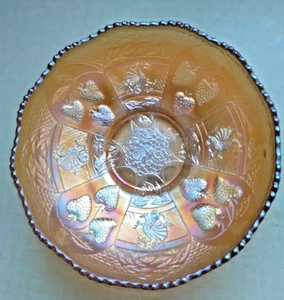 FENTON 10" MARIGOLD ICE CREAM SHAPE DRAGON & STRAWBERRY BOWL --VERY BEAUTIFUL - Picture 1 of 8