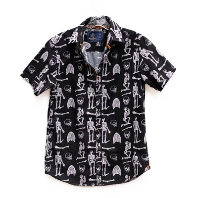 RUGBY University Men’s S Button Up Shirt Skeletons Print Funky Halloween Party - Image 1 of 4