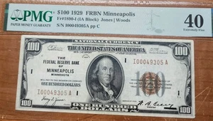 XF 1929 $100 Federal Reserve Bank Note Fr# 1890-I MINNEAPOLIS PMG XF-40 Nice One - Picture 1 of 2