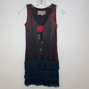 Vintage Young Edwardian Arpeja Sleeveless Fringe Mini Dress Sz 7 XS/S Glam Rare - Picture 1 of 10