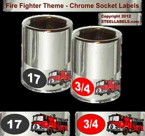 “Fire Fighter” Theme Chrome Socket Label Set - 90 Piece "Easy Read" Tool ID - Picture 1 of 3