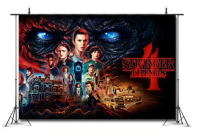 STRANGER THINGS 4 TV show Birthday Scene Setter wall mural BACKDROP 5'x3' Lights - Image 1 of 2