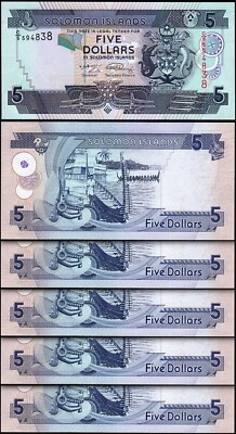 Solomon Islands 5 Dollars 2008 2009, UNC, 5 Pcs LOT, Consecutive, P-26 - Image 1 of 4