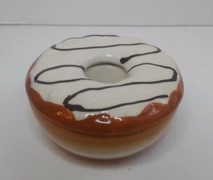 Glazed Hand Painted Donut shaped Trinket Box jewelry box. 1.5" tall 3" wide - Picture 1 of 9