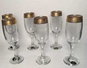 Set of 6 Cristalleria Fratelli Fumo Gold Rim Champagne Glasses Handmade Italy - Picture 1 of 24