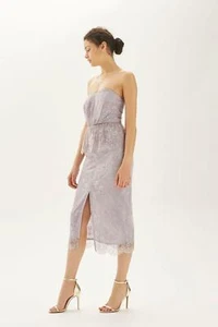 Topshop Bandeau Lace Peplum Midi Dress Mauve Lilac Size 10 Bnwt - Picture 1 of 5