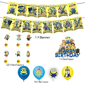 30pcs Banner Cake Toppers & Balloons Supplies For Kids Minion Themed Party Decor - Picture 1 of 6